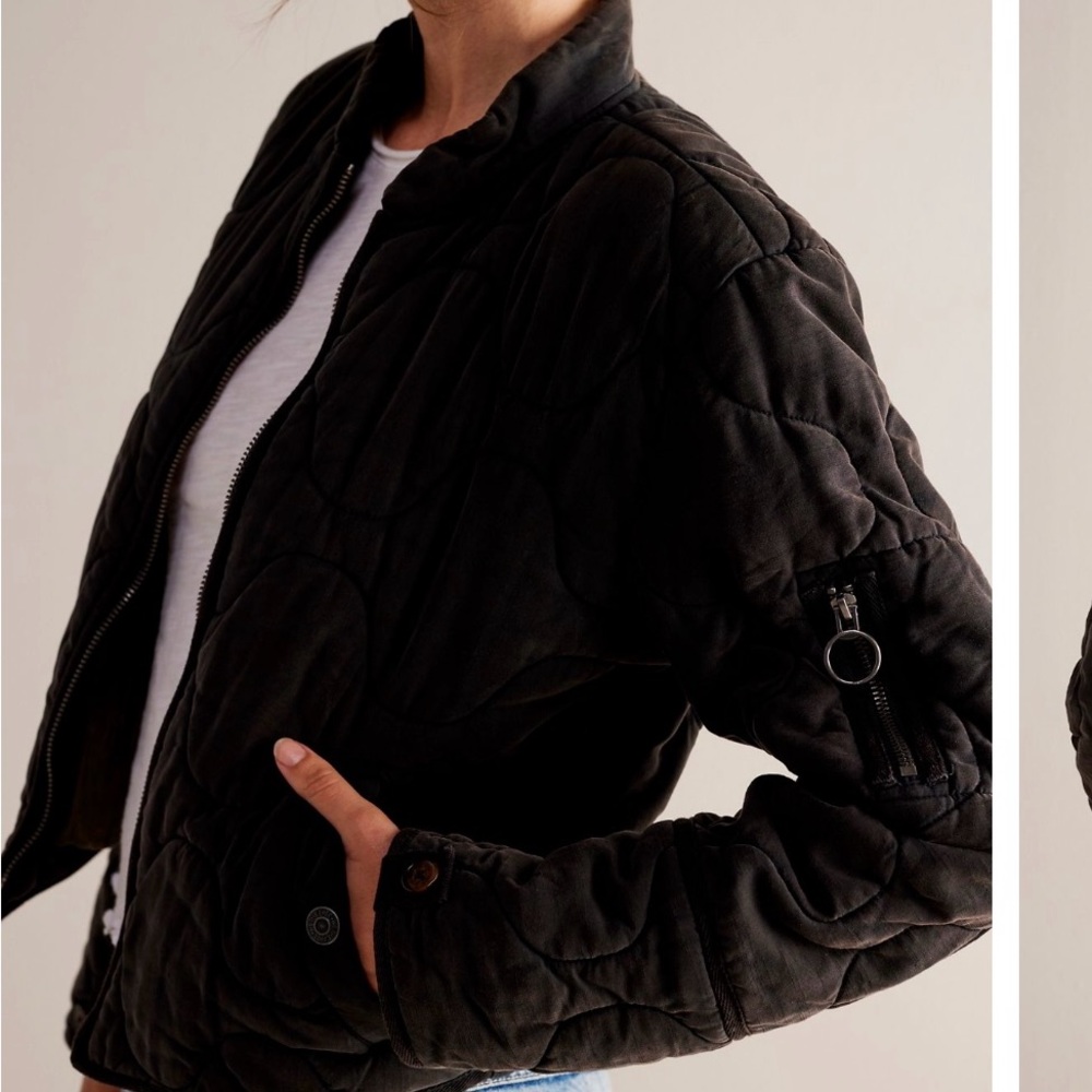 Free People Black Bomber Jacket Quilted Velvet